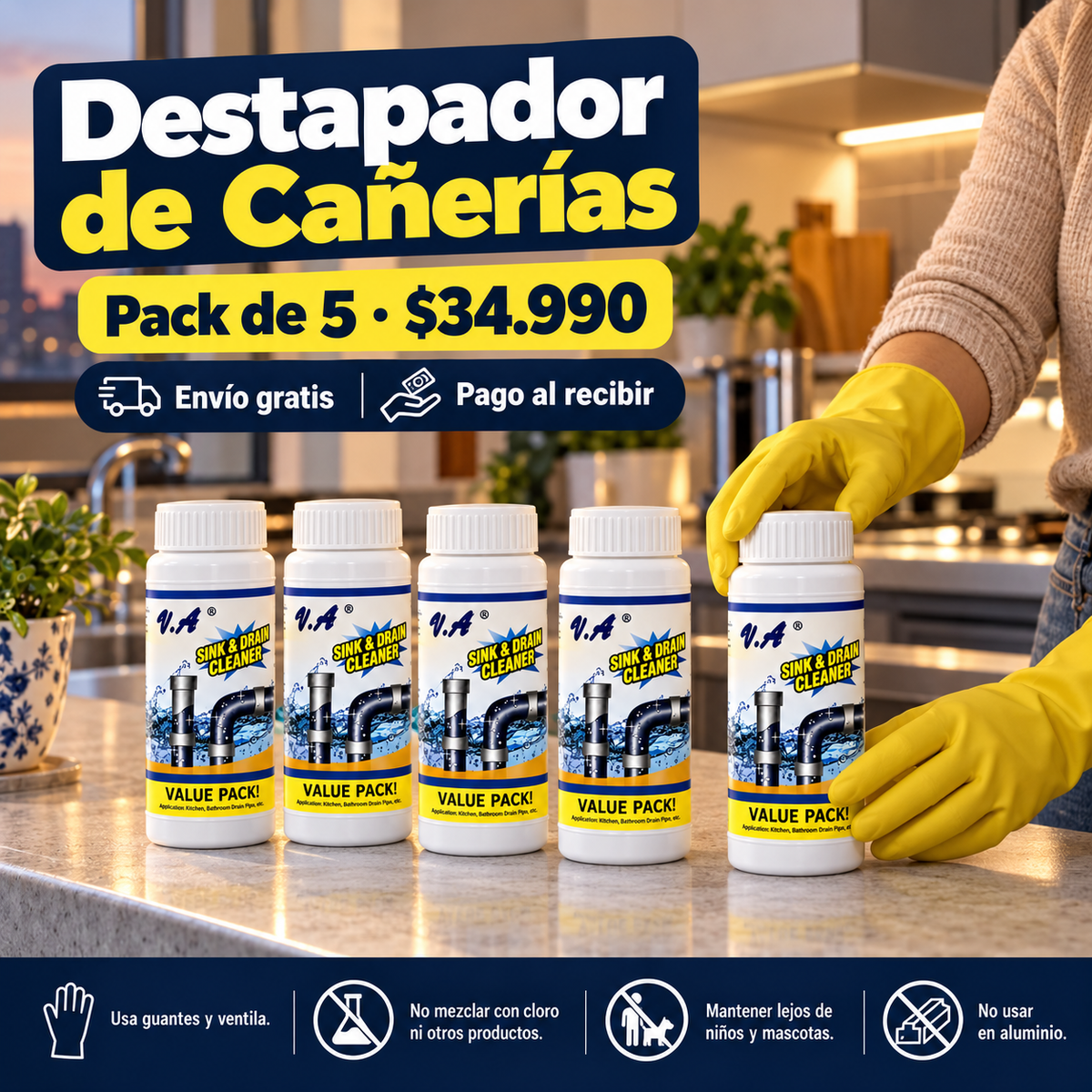 Destapador de Cañerías, pack de cinco frascos de 110 g — 03-lifestyle